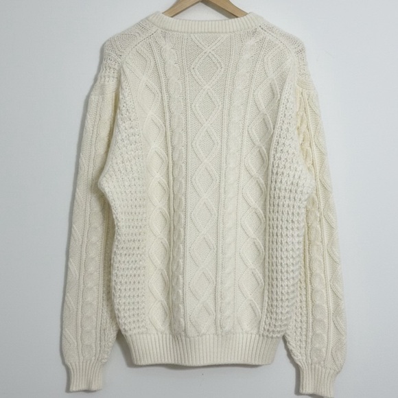 Wind Jammer Men’s XL Fisherman Cable Knit Sweater Ivory White Chunky - Picture 3 of 7